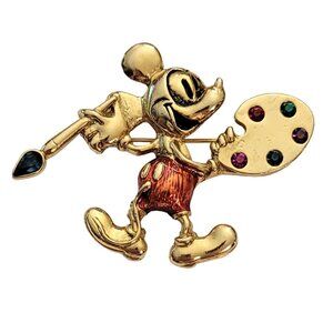 Disney 1928 Brand Mickey With Paint Brush Rhinestone Palette Pin, Signed E881